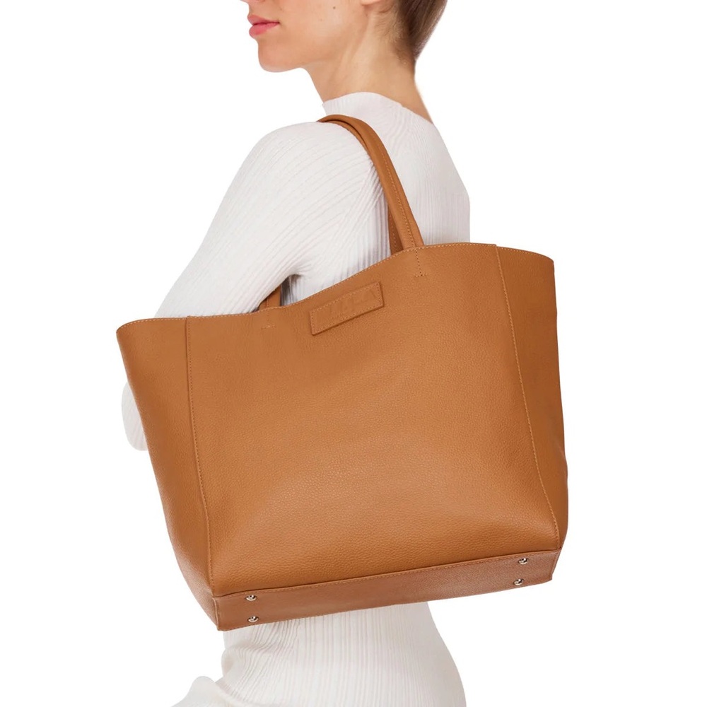 M.I.L.A. Made in Los Angeles Leather Tote Bag in latte brown
